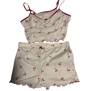 SHEIN Red Cherry Print Pajama Set